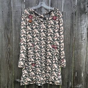 Floral Embroidered Camouflage Sweatshirt Dress JJ